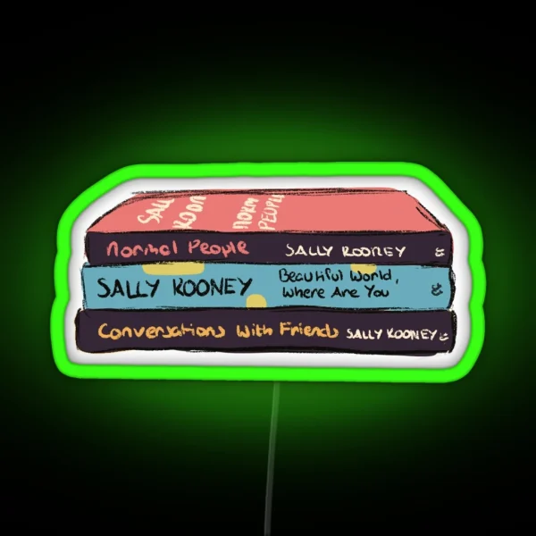Sally Rooney Book Stack Illustration RGB Neon Sign
