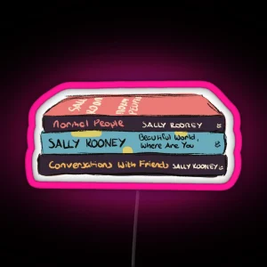 Sally Rooney Book Stack Illustration RGB Neon Sign