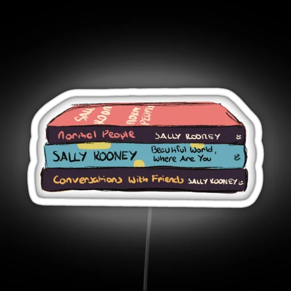 Sally Rooney Book Stack Illustration RGB Neon Sign