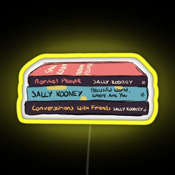 Sally Rooney Book Stack Illustration RGB Neon Sign