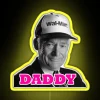 RGB neon sign displaying "Sam Walton: Daddy of Walmart" in vibrant yellow tones.