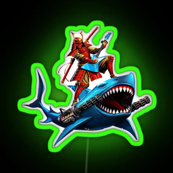 Samurai Surfing On A Shark In Space RGB Neon Sign