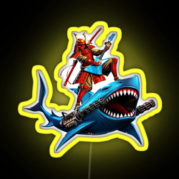 Samurai Surfing On A Shark In Space RGB Neon Sign