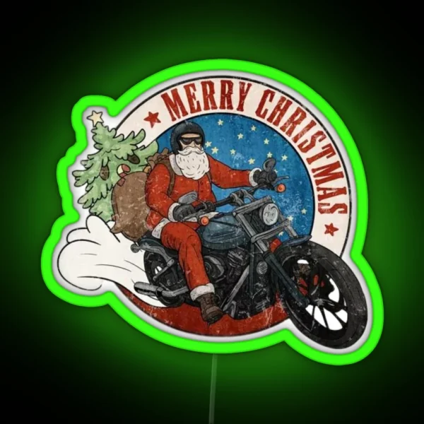 Santa Biker Led Merry Christmas Christmas Ornament Bike Santa Claus Biker Santa Christmas Gift RGB Neon Sign