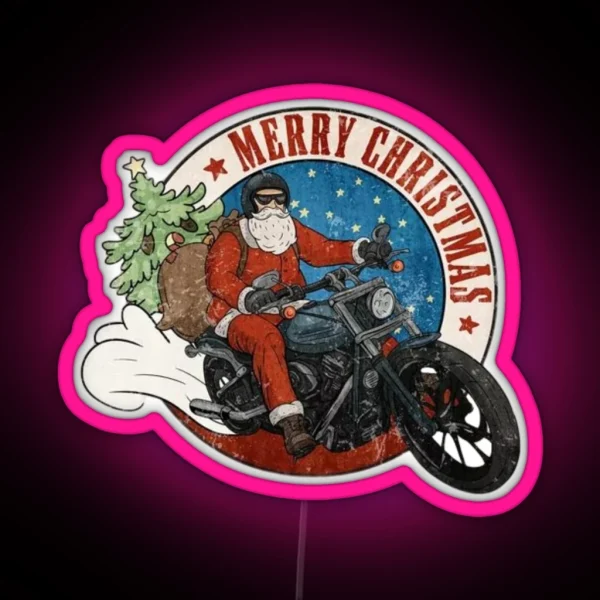 Santa Biker Led Merry Christmas Christmas Ornament Bike Santa Claus Biker Santa Christmas Gift RGB Neon Sign