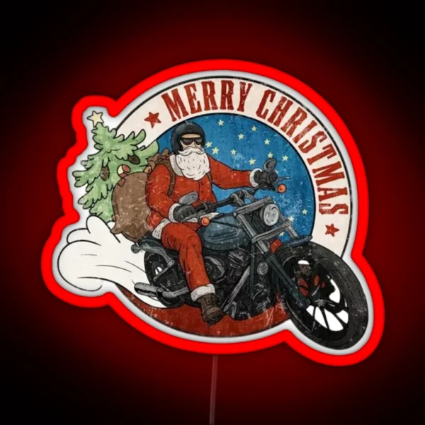 Santa Biker Led Merry Christmas Christmas Ornament Bike Santa Claus Biker Santa Christmas Gift RGB Neon Sign