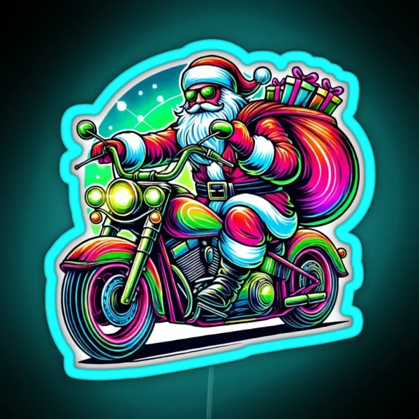 Santa Biker Riding A Festive Motorcycle RGB Neon Sign