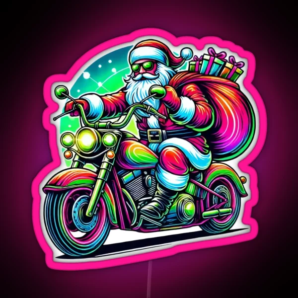 Santa Biker Riding A Festive Motorcycle RGB Neon Sign