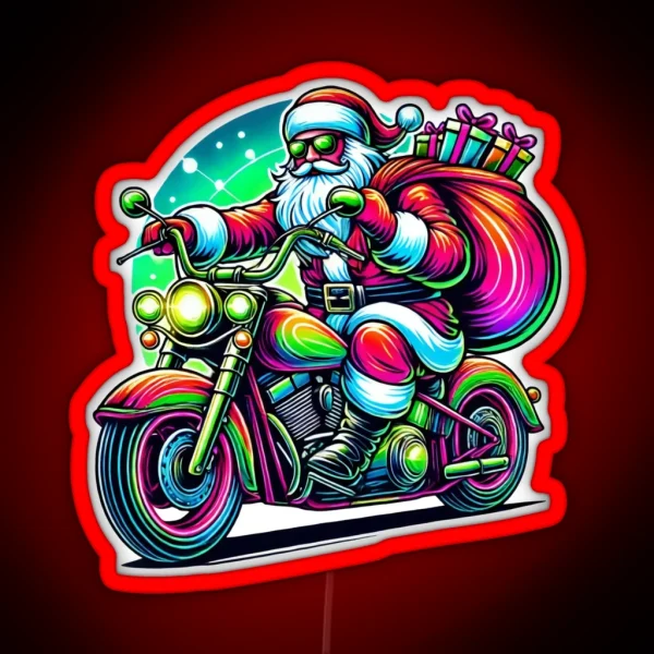 Santa Biker Riding A Festive Motorcycle RGB Neon Sign