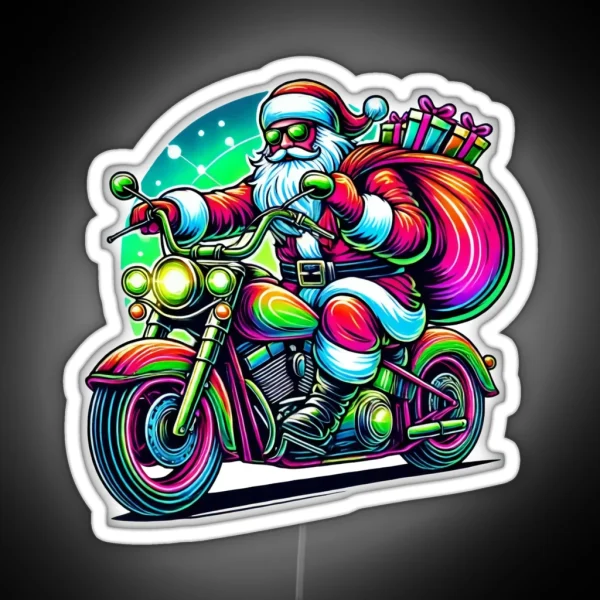 Santa Biker Riding A Festive Motorcycle RGB Neon Sign