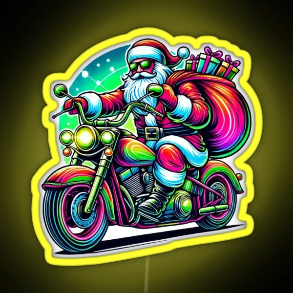 Santa Biker Riding A Festive Motorcycle RGB Neon Sign