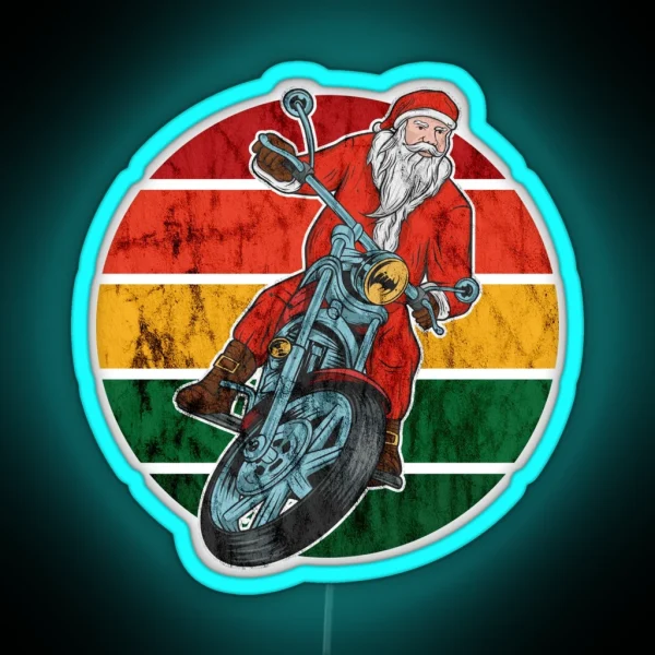 Santa Christmas Retro Sunset Biker RGB Neon Sign