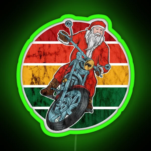 Santa Christmas Retro Sunset Biker RGB Neon Sign