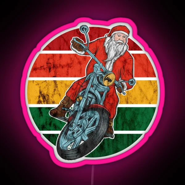 Santa Christmas Retro Sunset Biker RGB Neon Sign