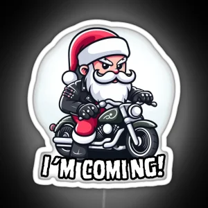 Santa Claus Biker Is Coming Santa On Motorcycle RGB Neon Sign