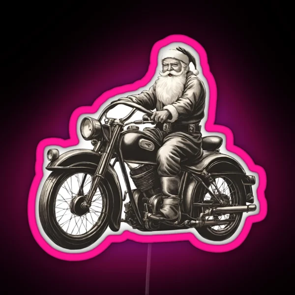 Santa Claus Biker Vintage Classic Motorcycle RGB Neon Sign