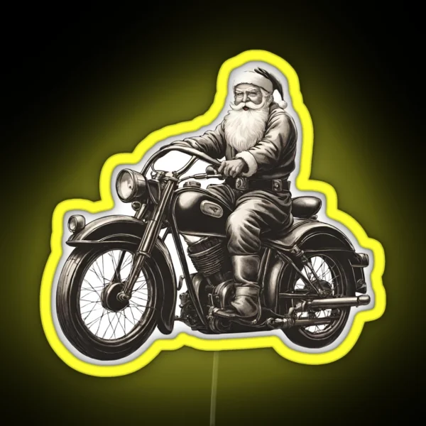 Santa Claus Biker Vintage Classic Motorcycle RGB Neon Sign