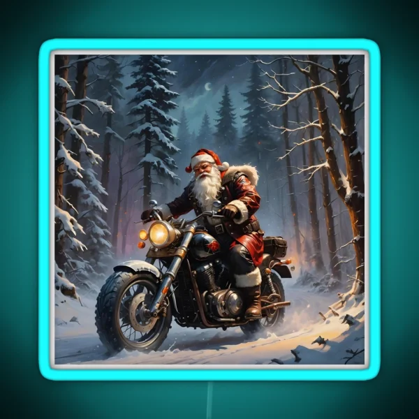 Santa Claus Is A Biker Now RGB Neon Sign