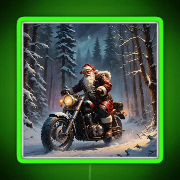 Santa Claus Is A Biker Now RGB Neon Sign