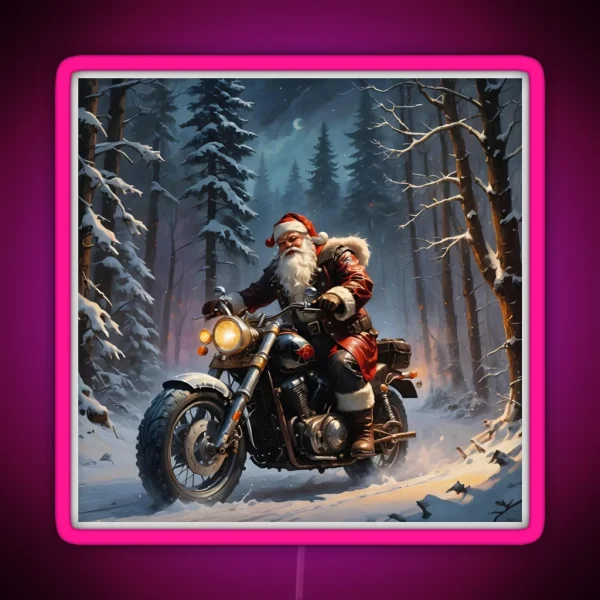 Santa Claus Is A Biker Now RGB Neon Sign
