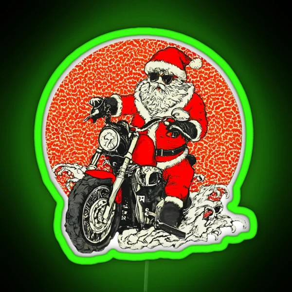 Santa Claus Motorcycle Christmas Biker Holiday Santa Claus Festive Motorcycle Xmas Biker Santa RGB Neon Sign