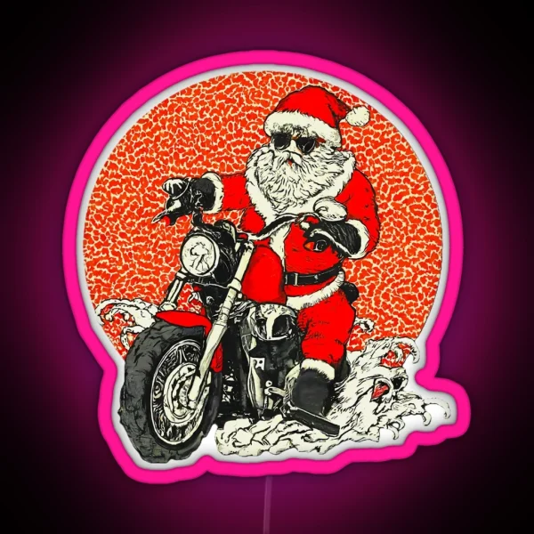 Santa Claus Motorcycle Christmas Biker Holiday Santa Claus Festive Motorcycle Xmas Biker Santa RGB Neon Sign