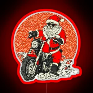 Santa Claus Motorcycle Christmas Biker Holiday Santa Claus Festive Motorcycle Xmas Biker Santa RGB Neon Sign