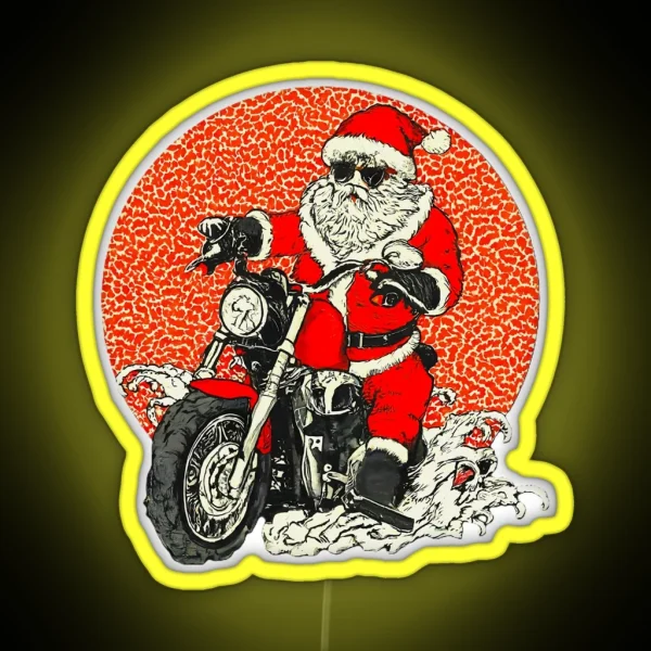 Santa Claus Motorcycle Christmas Biker Holiday Santa Claus Festive Motorcycle Xmas Biker Santa RGB Neon Sign