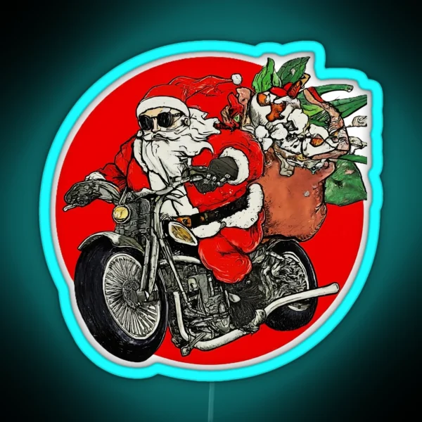 Santa Claus Motorcycle Ride Christmas Biker Holiday Santa Claus Biker Design Festive Christmas Gift Cool Santa RGB Neon Sign