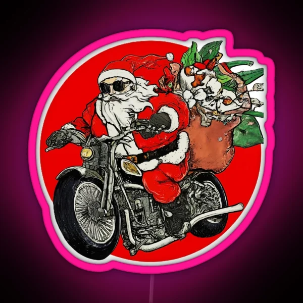 Santa Claus Motorcycle Ride Christmas Biker Holiday Santa Claus Biker Design Festive Christmas Gift Cool Santa RGB Neon Sign