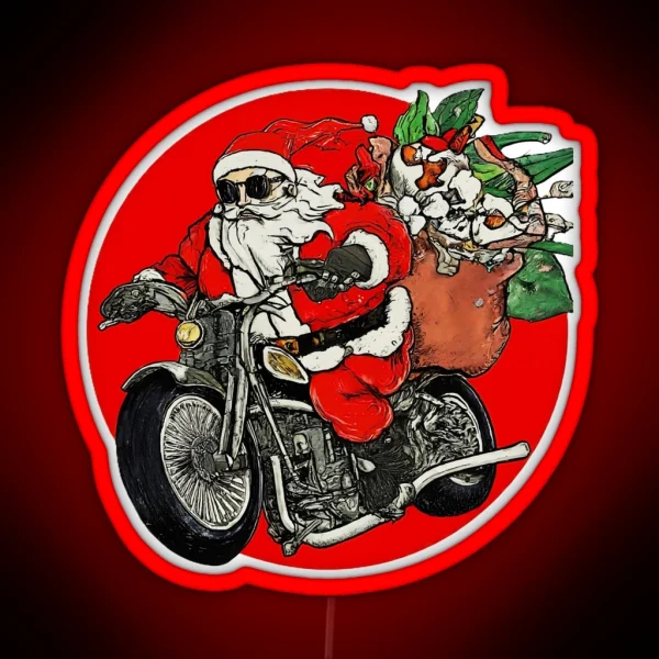 Santa Claus Motorcycle Ride Christmas Biker Holiday Santa Claus Biker Design Festive Christmas Gift Cool Santa RGB Neon Sign