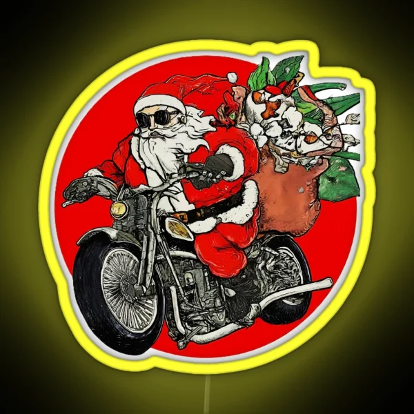 Santa Claus Motorcycle Ride Christmas Biker Holiday Santa Claus Biker Design Festive Christmas Gift Cool Santa RGB Neon Sign