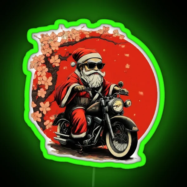 Santa Claus Motorcycle Rider Cool Santa Ride RGB Neon Sign