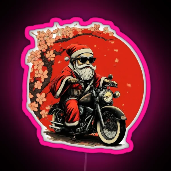 Santa Claus Motorcycle Rider Cool Santa Ride RGB Neon Sign