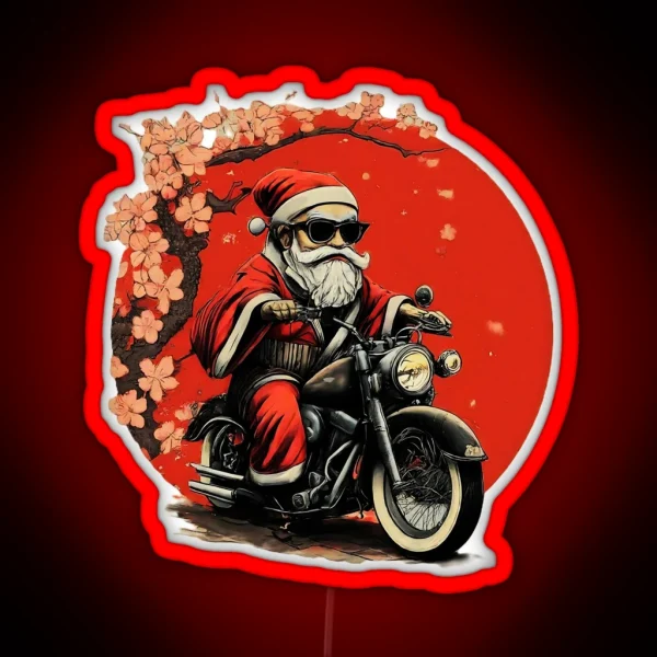 Santa Claus Motorcycle Rider Cool Santa Ride RGB Neon Sign