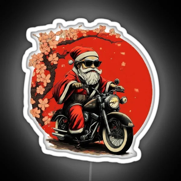 Santa Claus Motorcycle Rider Cool Santa Ride RGB Neon Sign