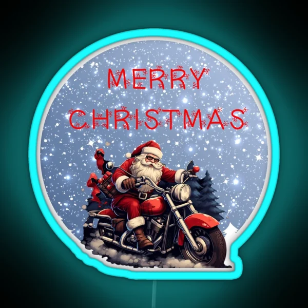 Santa Claus On A Motor Bike Sweater Biker Christmas Xmas Gift RGB Neon Sign