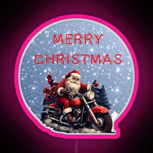 Santa Claus On A Motor Bike Sweater Biker Christmas Xmas Gift RGB Neon Sign