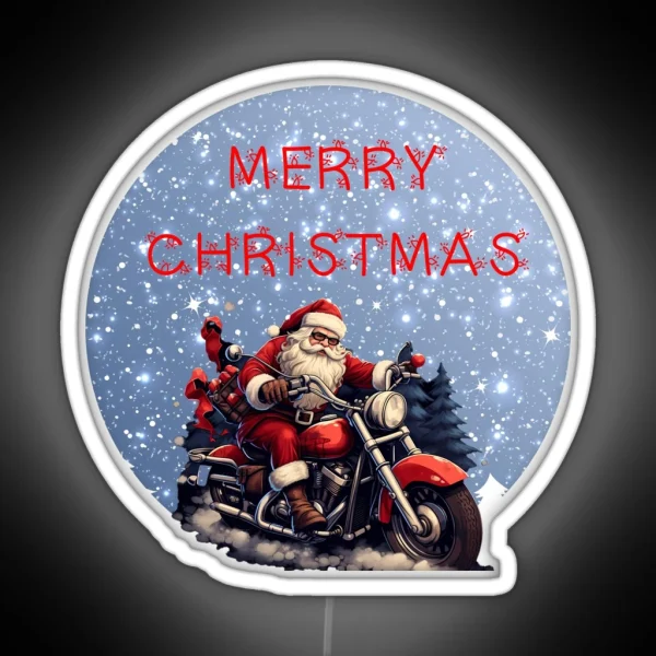 Santa Claus On A Motor Bike Sweater Biker Christmas Xmas Gift RGB Neon Sign