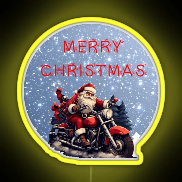 Santa Claus On A Motor Bike Sweater Biker Christmas Xmas Gift RGB Neon Sign