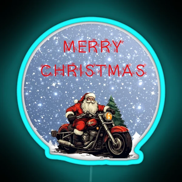 Santa Claus On A Motor Bike Sweater Biker Christmas Xmas Gift RGB Neon Sign