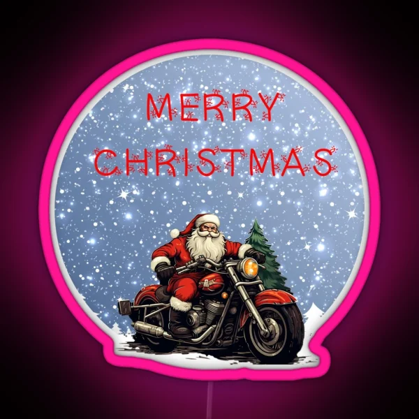 Santa Claus On A Motor Bike Sweater Biker Christmas Xmas Gift RGB Neon Sign