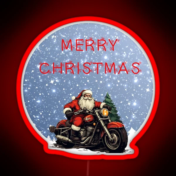 Santa Claus On A Motor Bike Sweater Biker Christmas Xmas Gift RGB Neon Sign