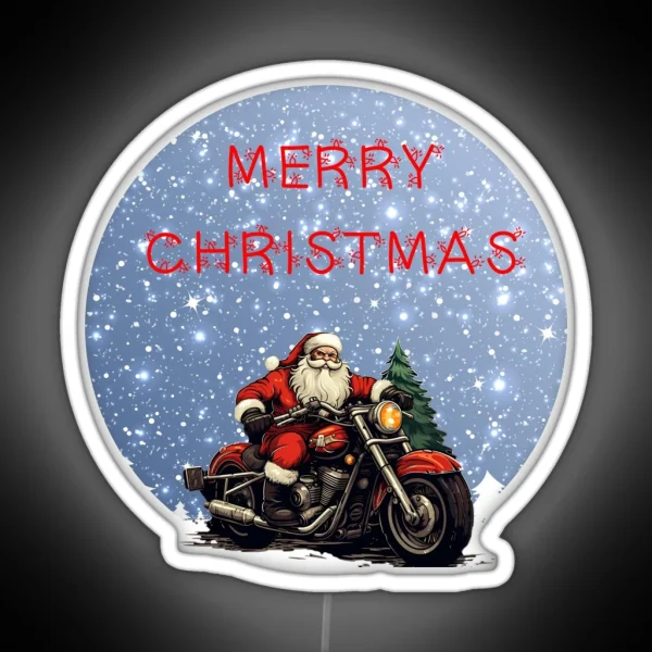 Santa Claus On A Motor Bike Sweater Biker Christmas Xmas Gift RGB Neon Sign