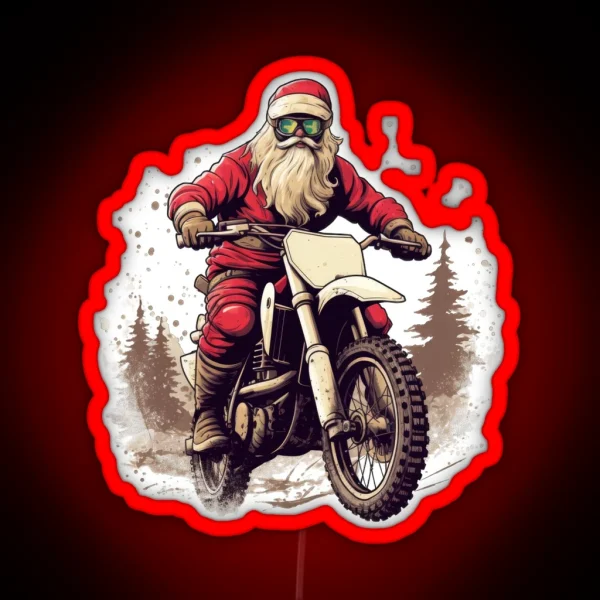 Santa Claus On A Motorbike Funny Gifts For Christmas RGB Neon Sign