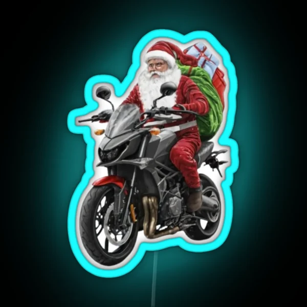 Santa Claus Riding A Motorcycle RGB Neon Sign