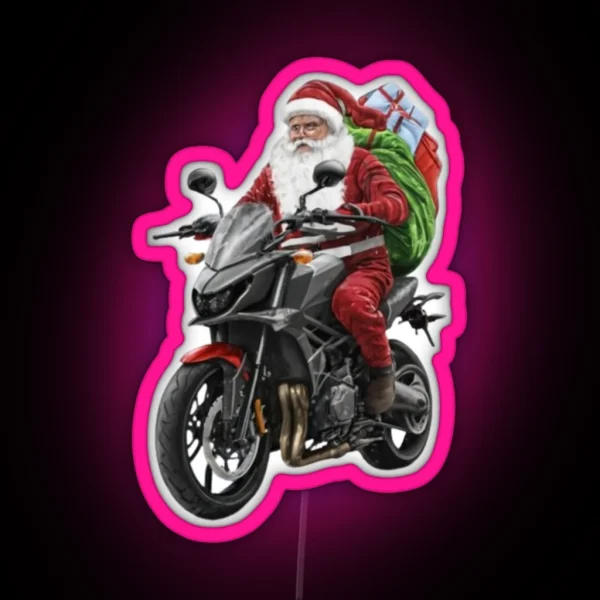 Santa Claus Riding A Motorcycle RGB Neon Sign