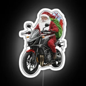 Santa Claus Riding A Motorcycle RGB Neon Sign