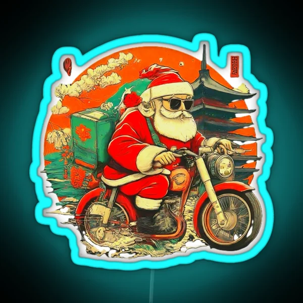 Santa Claus Riding Motorcycle Christmas Biker Santa Graphic Holiday Santa Biker Unique Xmas Gift RGB Neon Sign