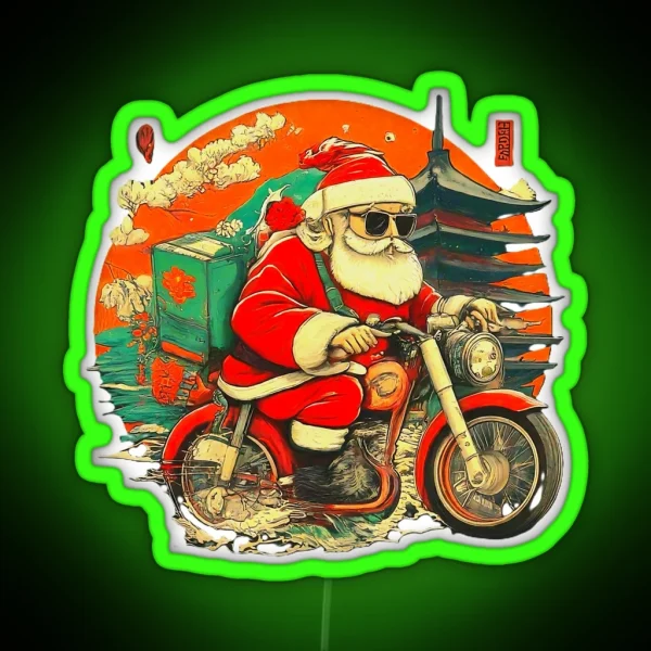 Santa Claus Riding Motorcycle Christmas Biker Santa Graphic Holiday Santa Biker Unique Xmas Gift RGB Neon Sign